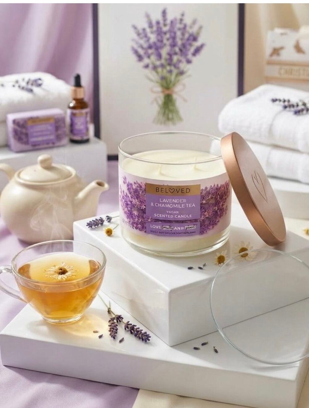 Beloved Lavender & Chamomile Tea 11.5 oz 2-wick vegan scented candle - NEW